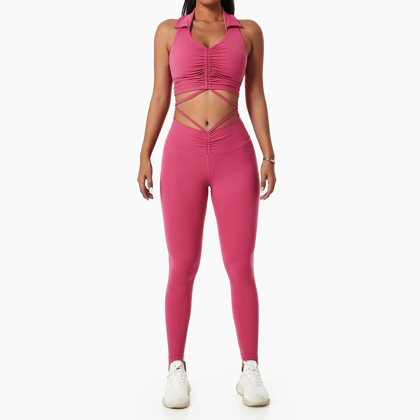 Fitness Chic: European-Style Yoga Suit with Drawstring Collar for Women's Gym and Sports Fashion