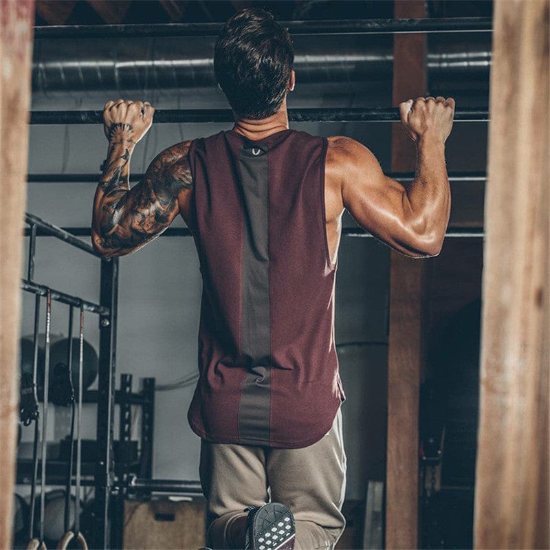 Summer Curve Gym Stringer: Men's Bodybuilding Tank Top with Patchwork Detailing