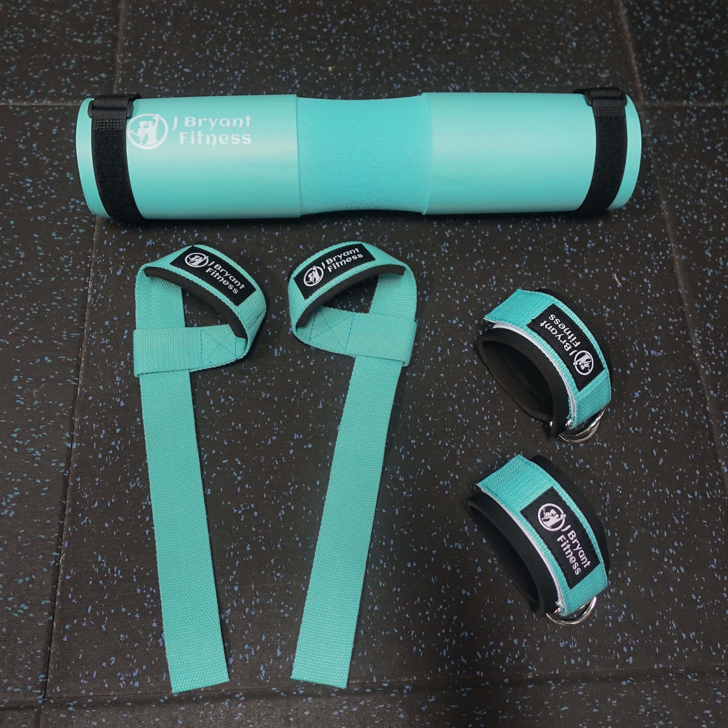 Teal ThrustMate Barbell Pad Set with Bonus Gym Straps