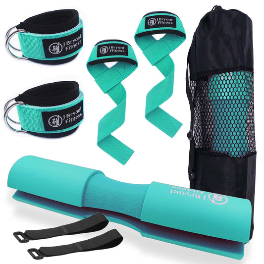 Teal ThrustMate Barbell Pad Set with Bonus Gym Straps